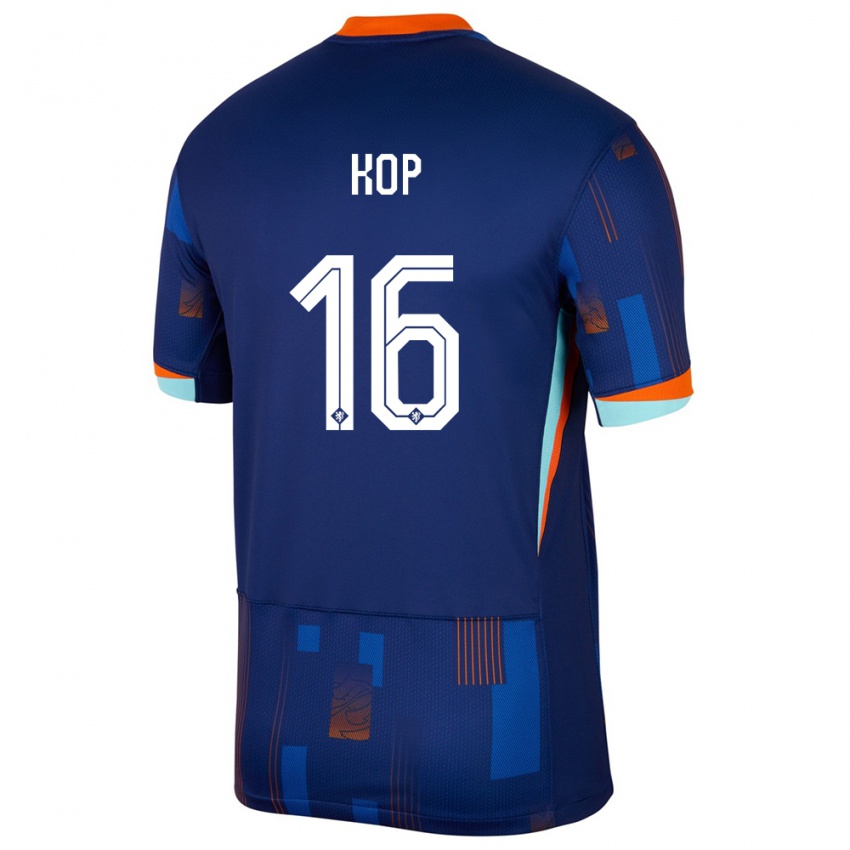 Hombre Camiseta Países Bajos Lize Kop #16 Azul 2ª Equipación 24-26 La Camisa México