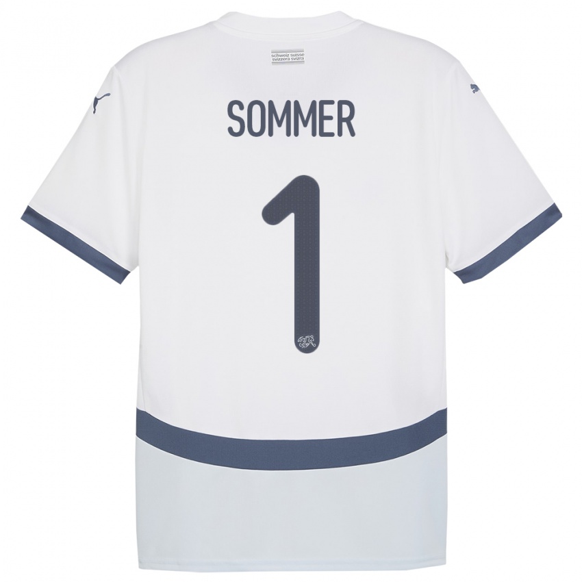 Hombre Camiseta Suiza Yann Sommer #1 Blanco 2ª Equipación 24-26 La Camisa México