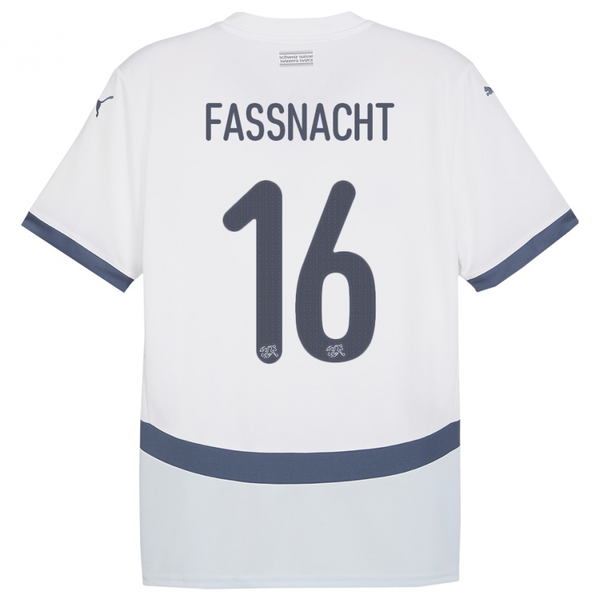 Hombre Camiseta Suiza Christian Fassnacht #16 Blanco 2ª Equipación 24-26 La Camisa México