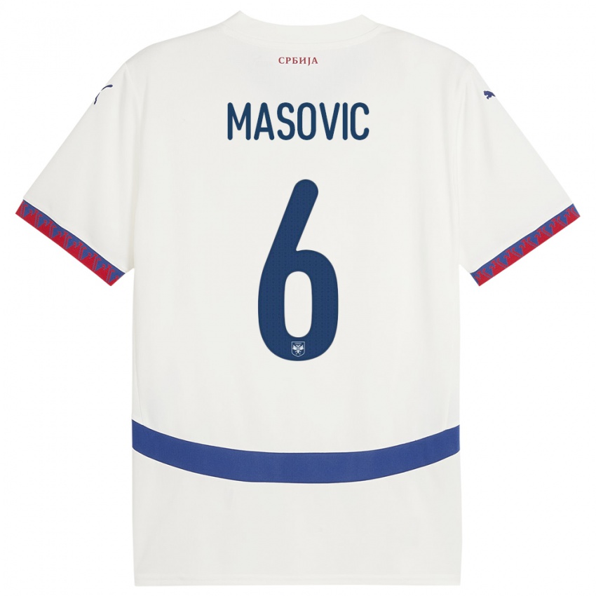 Hombre Camiseta Serbia Erhan Masovic #6 Blanco 2ª Equipación 24-26 La Camisa México