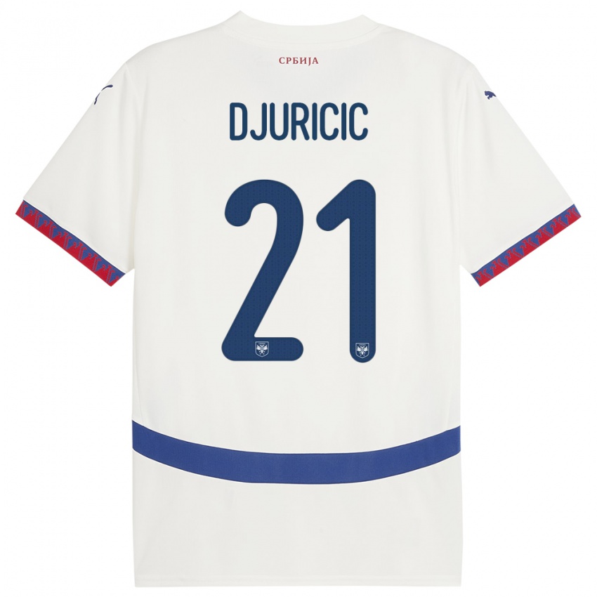 Hombre Camiseta Serbia Filip Djuricic #21 Blanco 2ª Equipación 24-26 La Camisa México