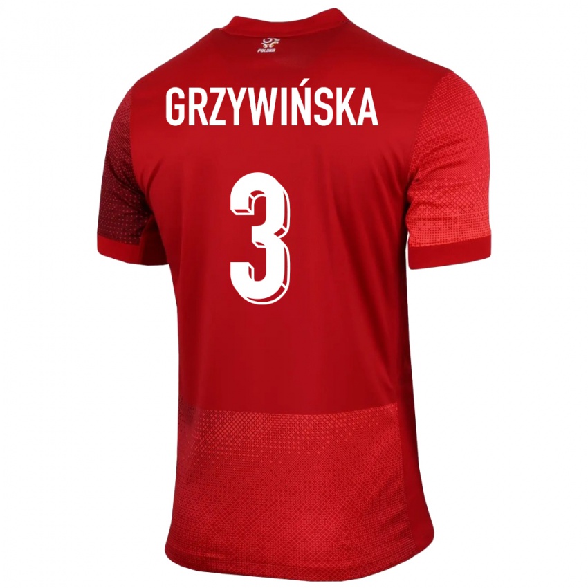 Hombre Camiseta Polonia Gabriela Grzywinska #3 Rojo 2ª Equipación 24-26 La Camisa México