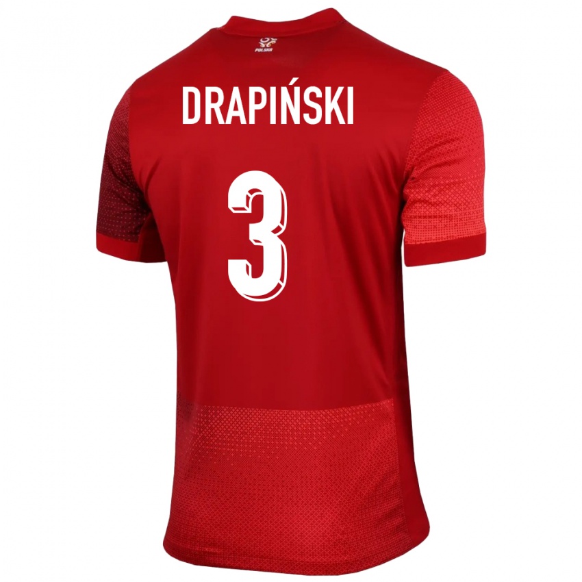 Hombre Camiseta Polonia Igor Drapinski #3 Rojo 2ª Equipación 24-26 La Camisa México