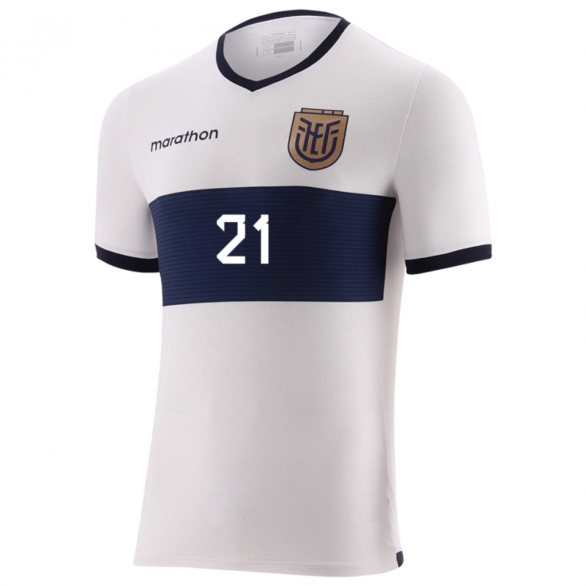 Hombre Camiseta Ecuador Patrickson Delgado #21 Blanco 2ª Equipación 24-26 La Camisa México