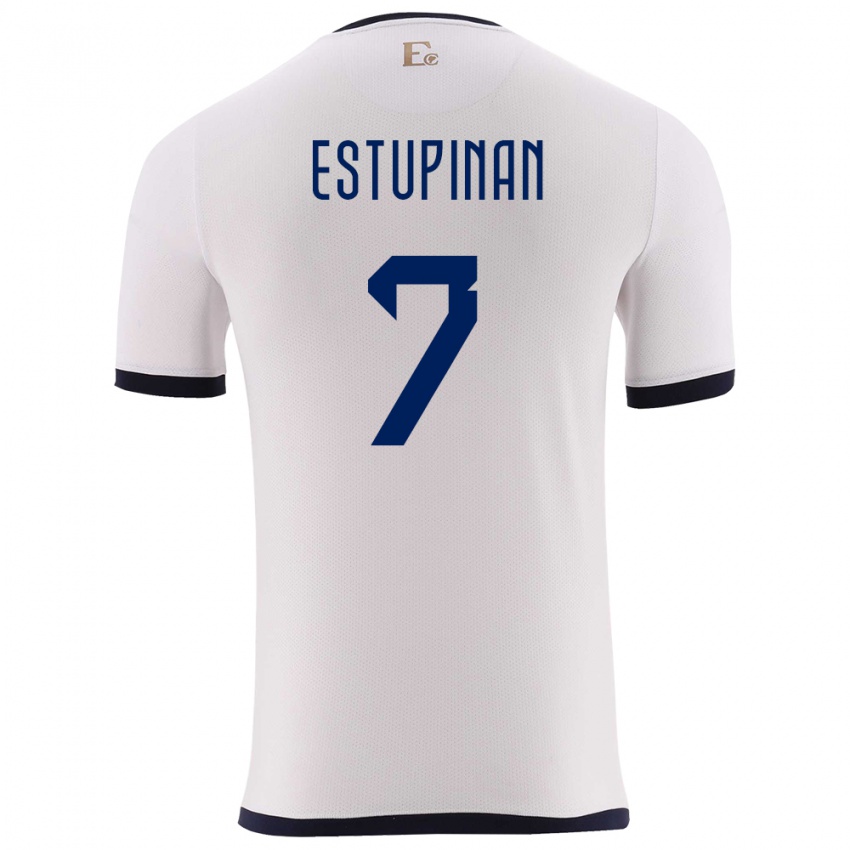 Hombre Camiseta Ecuador Pervis Estupinan #7 Blanco 2ª Equipación 24-26 La Camisa México