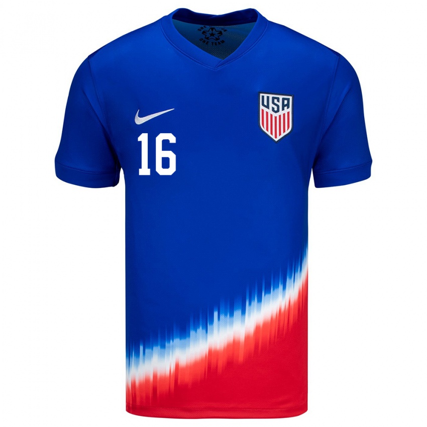 Hombre Camiseta Estados Unidos Alex Freeman #16 Azul 2ª Equipación 24-26 La Camisa México