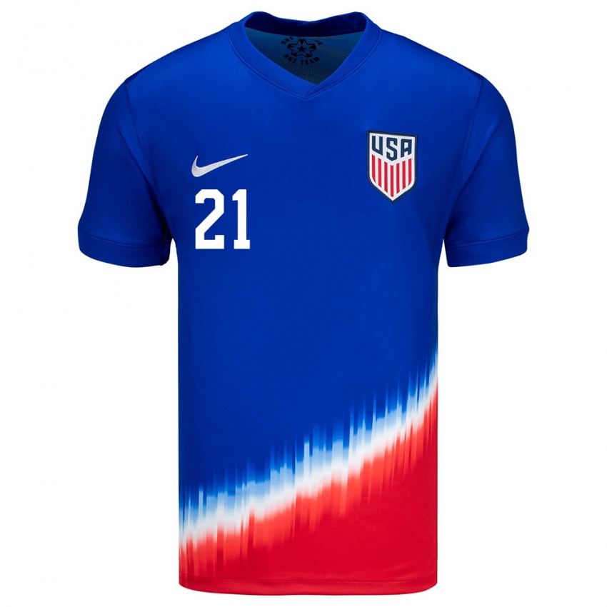 Hombre Camiseta Estados Unidos Timothy Weah #21 Azul 2ª Equipación 24-26 La Camisa México