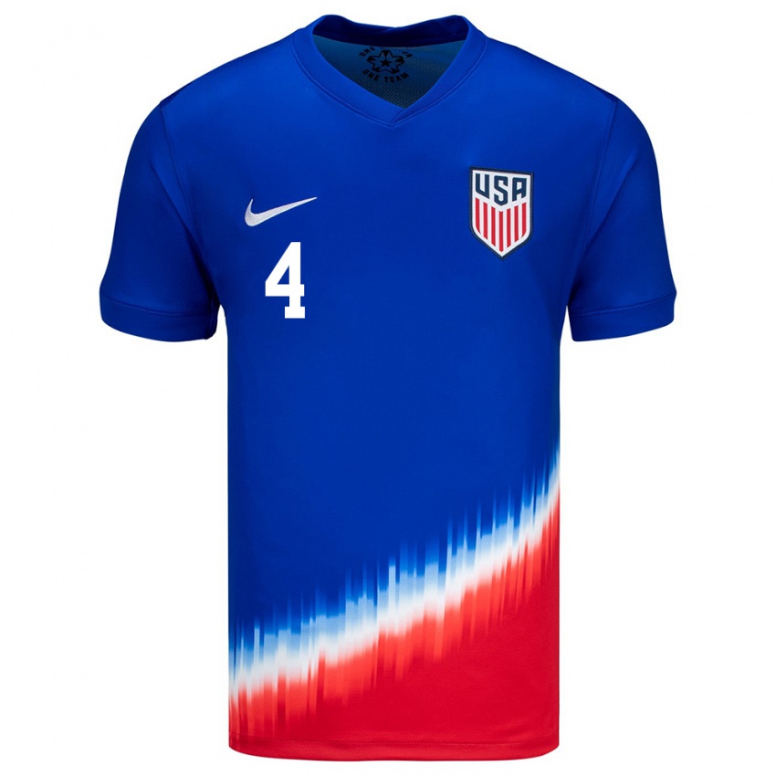 Hombre Camiseta Estados Unidos Marcus Ferkranus #4 Azul 2ª Equipación 24-26 La Camisa México