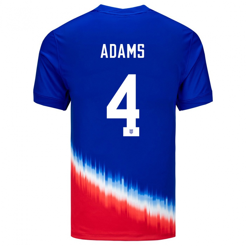 Hombre Camiseta Estados Unidos Tyler Adams #4 Azul 2ª Equipación 24-26 La Camisa México