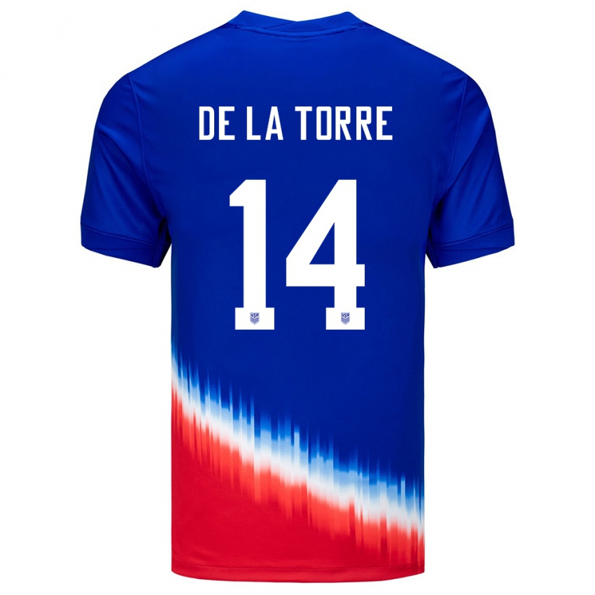 Hombre Camiseta Estados Unidos Luca De La Torre #14 Azul 2ª Equipación 24-26 La Camisa México