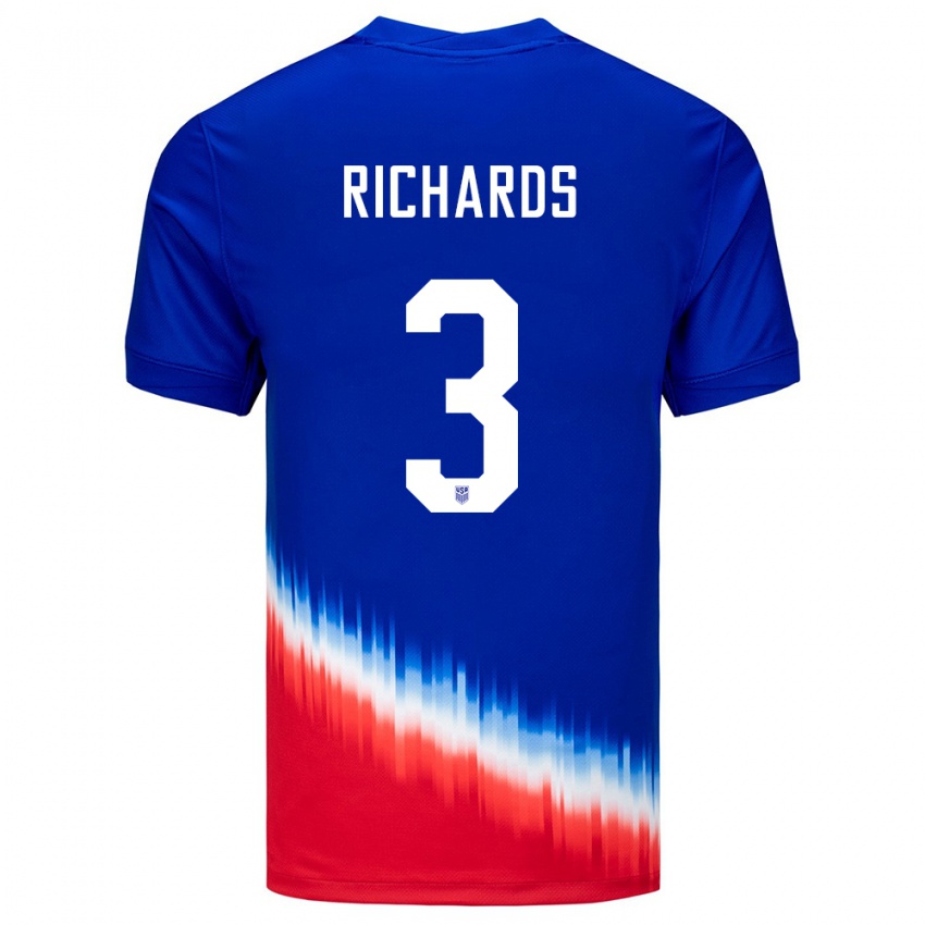 Hombre Camiseta Estados Unidos Chris Richards #3 Azul 2ª Equipación 24-26 La Camisa México