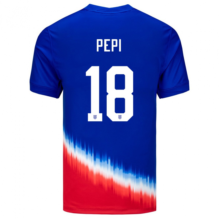 Hombre Camiseta Estados Unidos Ricardo Pepi #18 Azul 2ª Equipación 24-26 La Camisa México