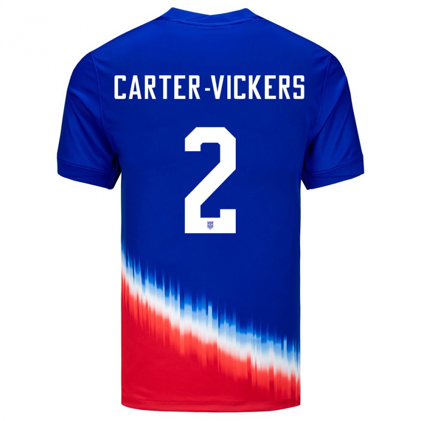 Hombre Camiseta Estados Unidos Cameron Carter-Vickers #2 Azul 2ª Equipación 24-26 La Camisa México