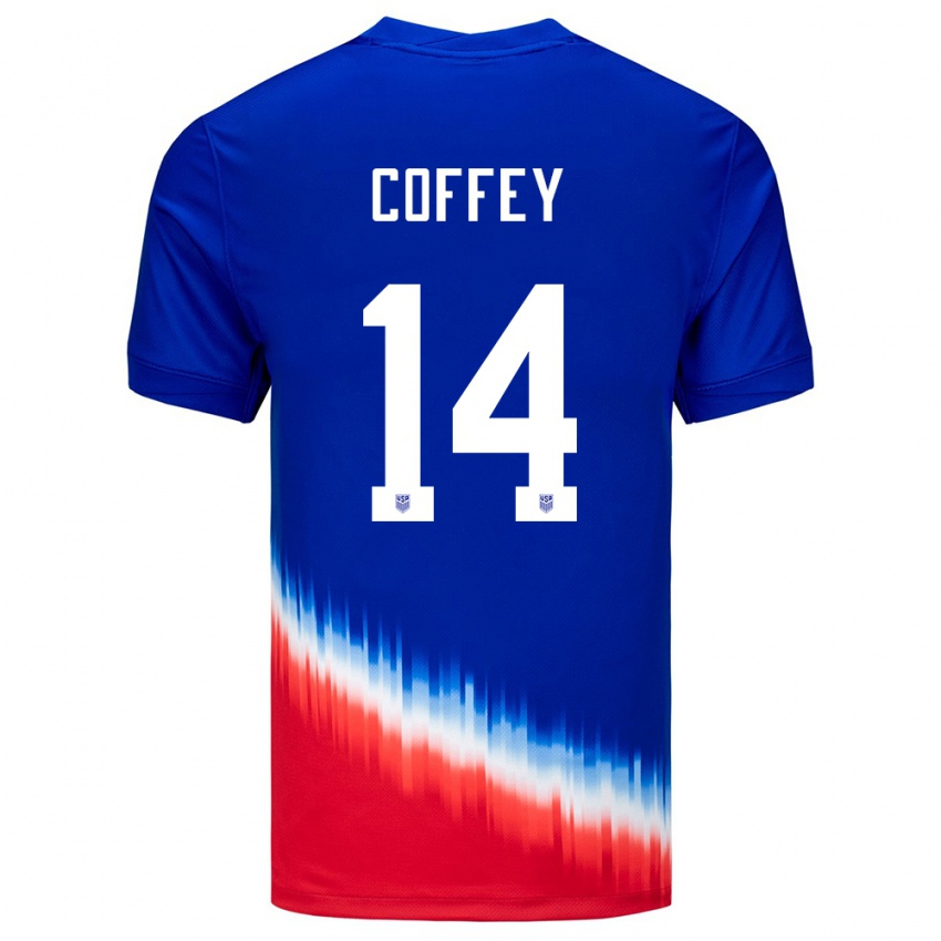 Hombre Camiseta Estados Unidos Sam Coffey #14 Azul 2ª Equipación 24-26 La Camisa México