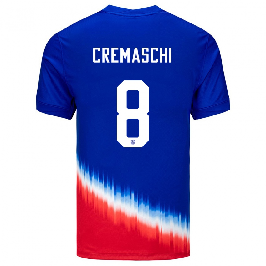 Hombre Camiseta Estados Unidos Benjamin Cremaschi #8 Azul 2ª Equipación 24-26 La Camisa México