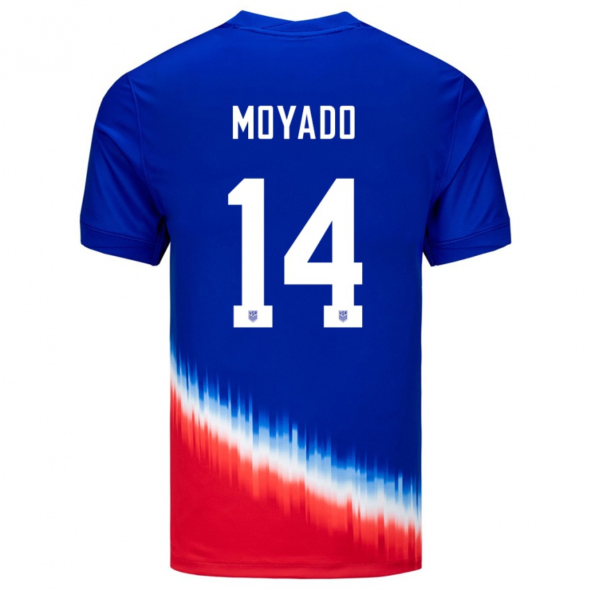 Hombre Camiseta Estados Unidos Bryan Moyado #14 Azul 2ª Equipación 24-26 La Camisa México