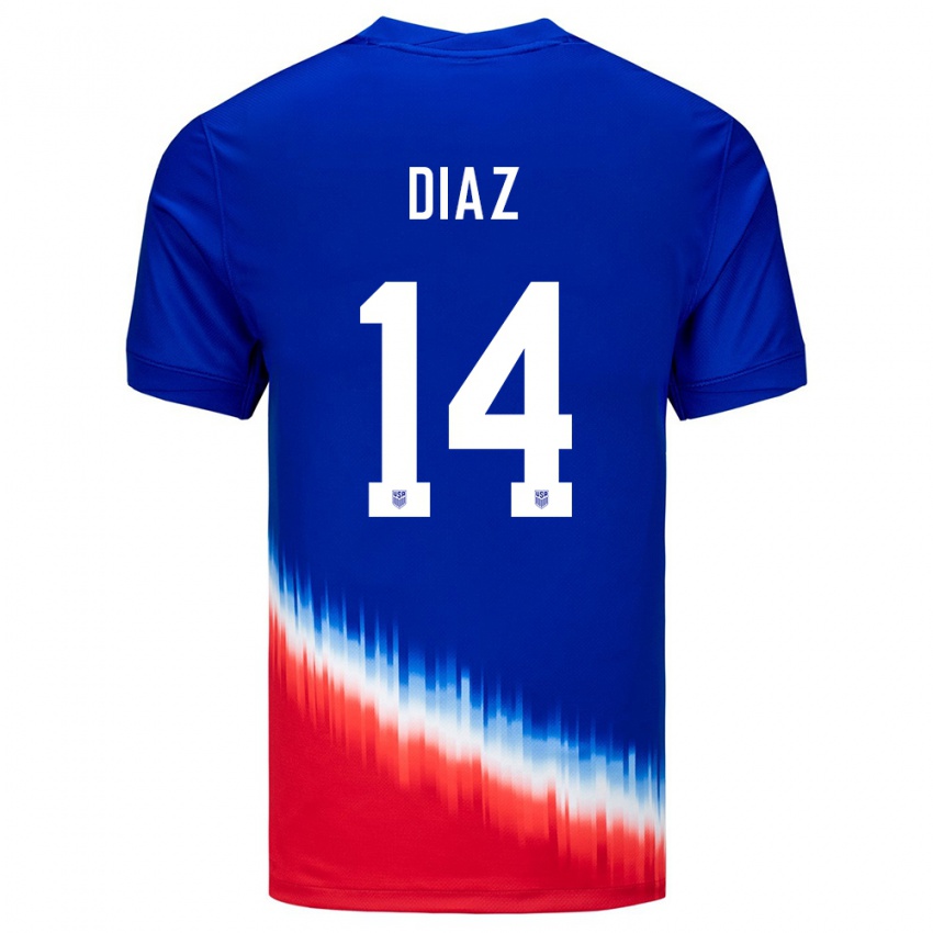 Hombre Camiseta Estados Unidos Christian Diaz #14 Azul 2ª Equipación 24-26 La Camisa México