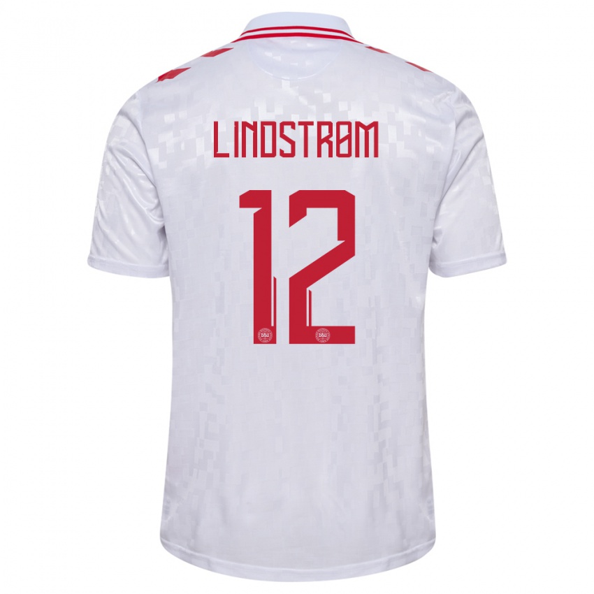 Hombre Camiseta Dinamarca Jesper Lindstrom #12 Blanco 2ª Equipación 24-26 La Camisa México