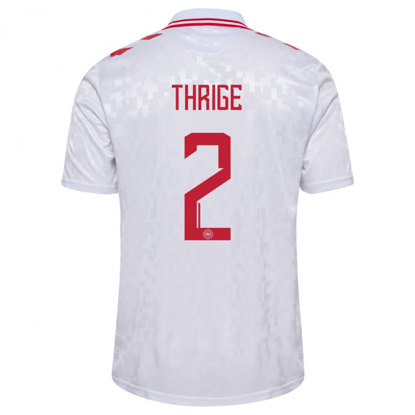 Hombre Camiseta Dinamarca Sara Thrige #2 Blanco 2ª Equipación 24-26 La Camisa México