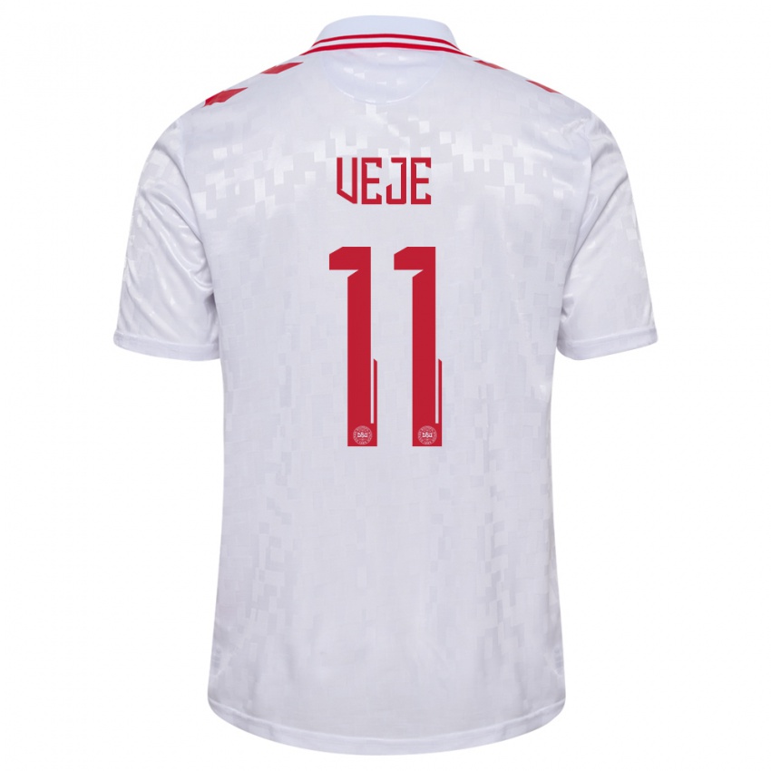 Hombre Camiseta Dinamarca Katrine Veje #11 Blanco 2ª Equipación 24-26 La Camisa México