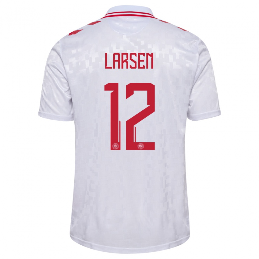 Hombre Camiseta Dinamarca Stine Larsen #12 Blanco 2ª Equipación 24-26 La Camisa México