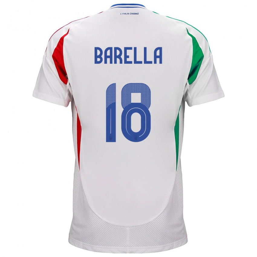 Hombre Camiseta Italia Nicolò Barella #18 Blanco 2ª Equipación 24-26 La Camisa México