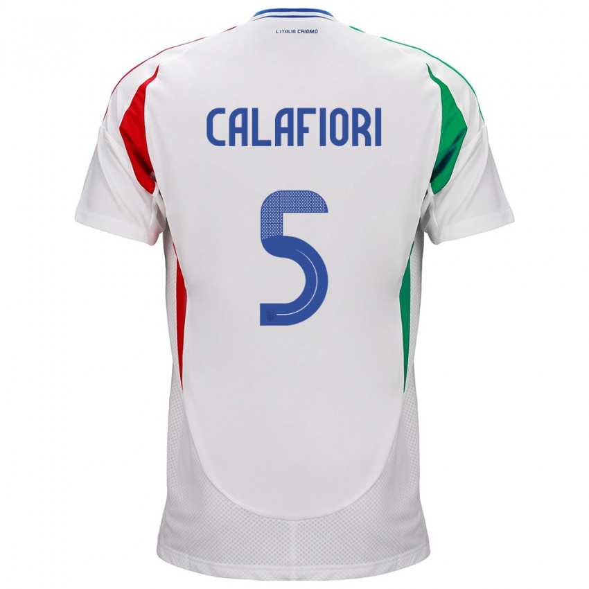 Hombre Camiseta Italia Riccardo Calafiori #5 Blanco 2ª Equipación 24-26 La Camisa México