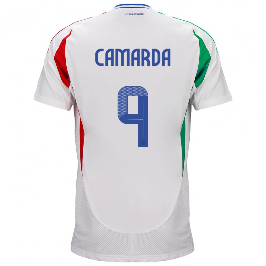 Hombre Camiseta Italia Francesco Camarda #9 Blanco 2ª Equipación 24-26 La Camisa México