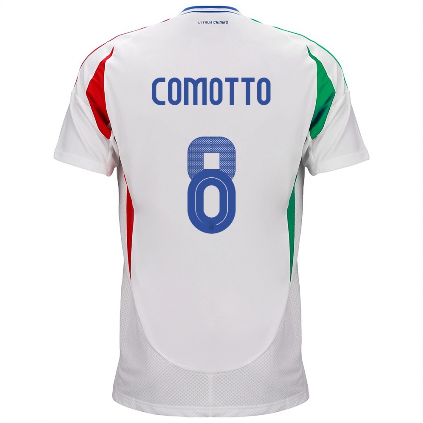 Hombre Camiseta Italia Christian Comotto #8 Blanco 2ª Equipación 24-26 La Camisa México