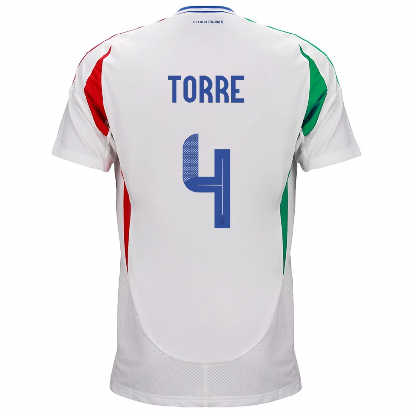 Hombre Camiseta Italia Pietro La Torre #4 Blanco 2ª Equipación 24-26 La Camisa México