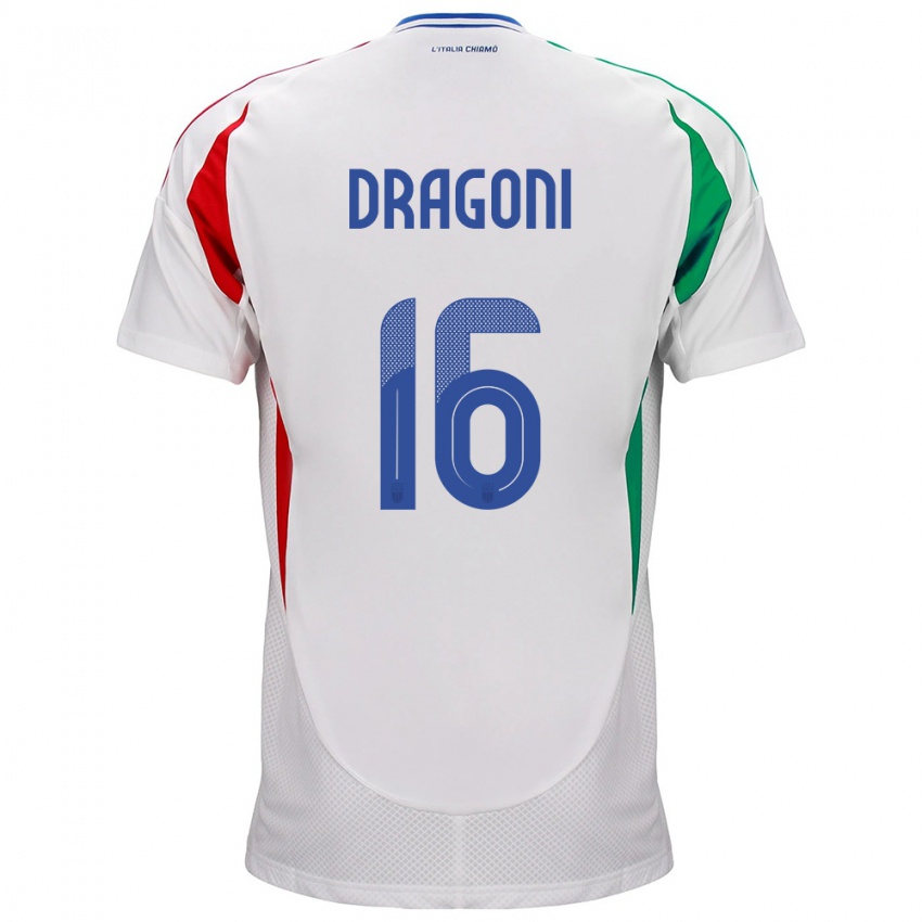 Hombre Camiseta Italia Giulia Dragoni #16 Blanco 2ª Equipación 24-26 La Camisa México