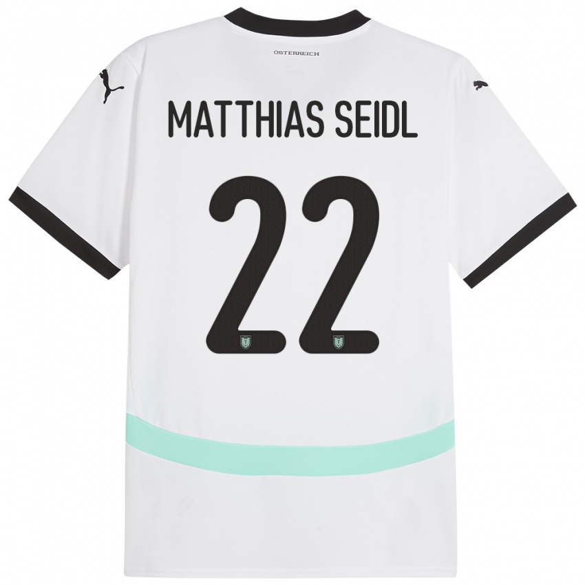 Hombre Camiseta Austria Matthias Seidl #22 Blanco 2ª Equipación 24-26 La Camisa México