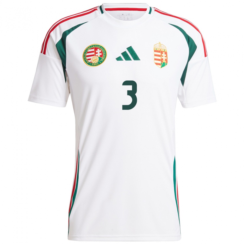 Hombre Camiseta Hungría Botond Balogh #3 Blanco 2ª Equipación 24-26 La Camisa México