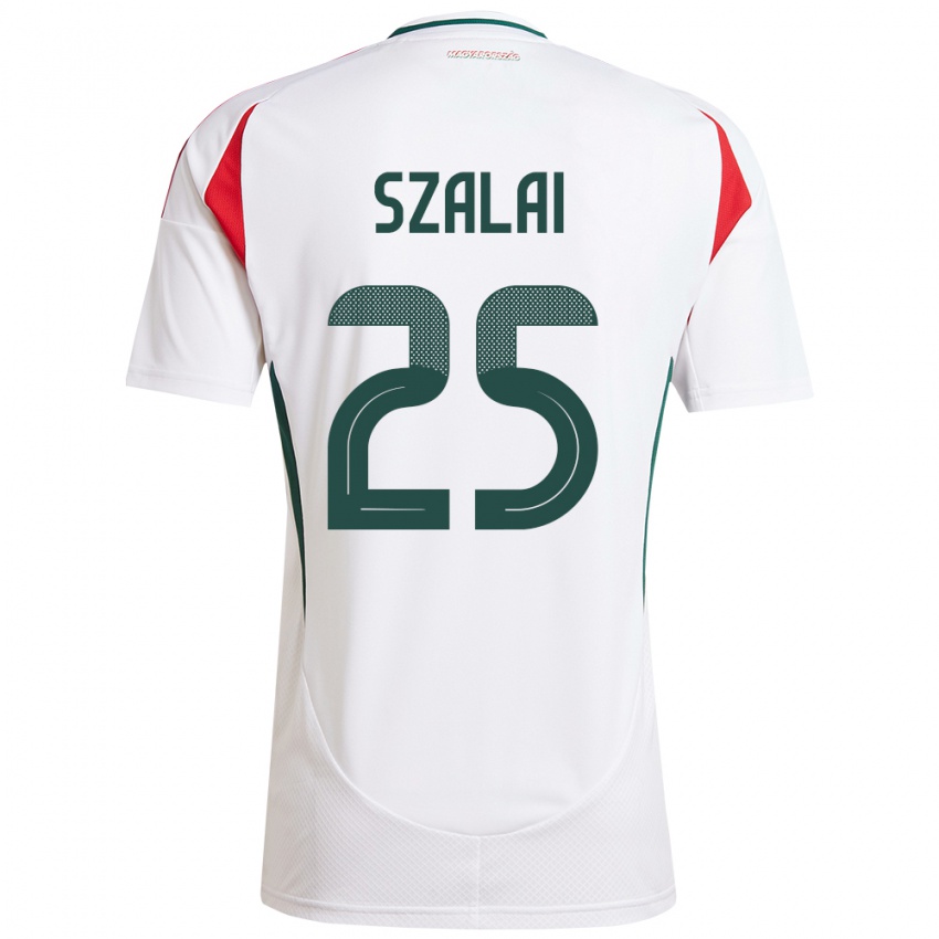 Hombre Camiseta Hungría Gábor Szalai #25 Blanco 2ª Equipación 24-26 La Camisa México