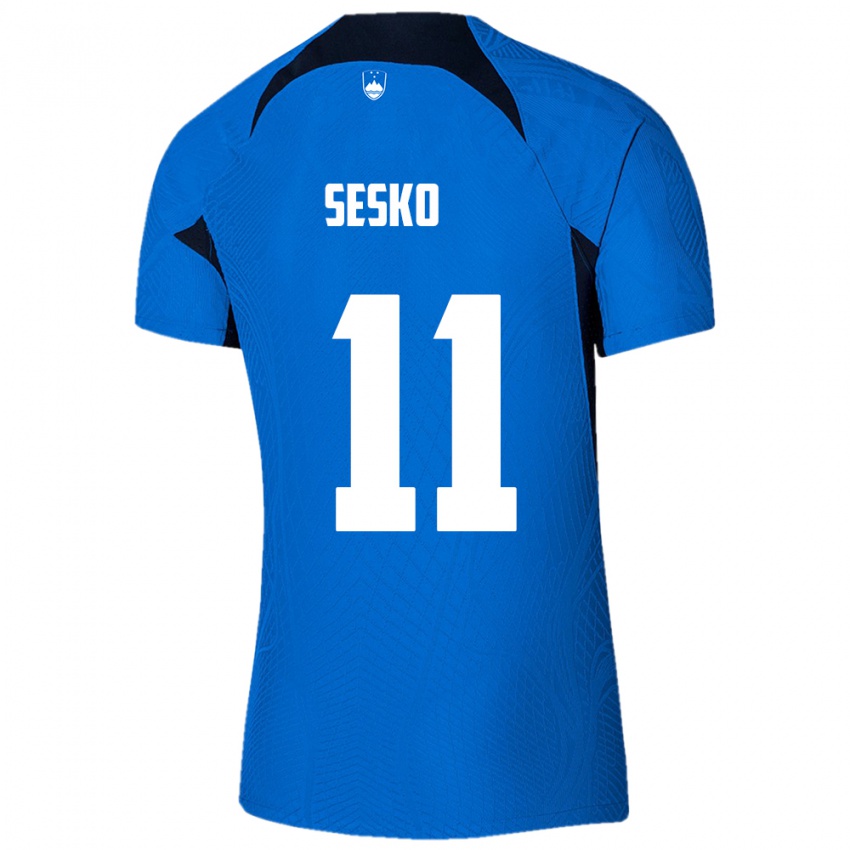 Hombre Camiseta Eslovenia Benjamin Sesko #11 Azul 2ª Equipación 24-26 La Camisa México