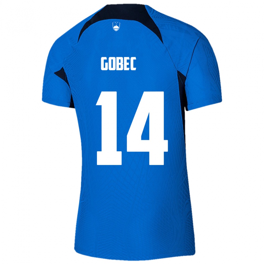 Hombre Camiseta Eslovenia Stijan Gobec #14 Azul 2ª Equipación 24-26 La Camisa México