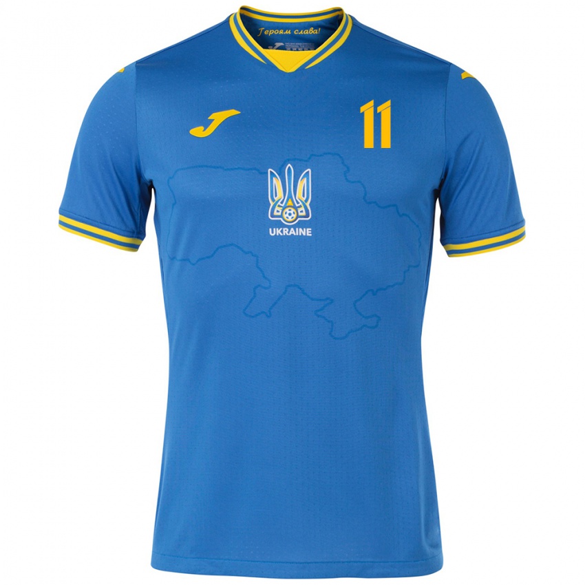 Hombre Camiseta Ucrania Ilya Kvasnytsya #11 Azul 2ª Equipación 24-26 La Camisa México