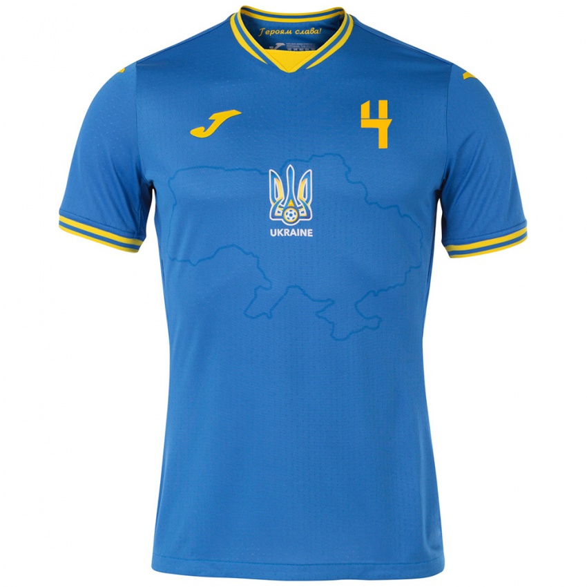 Hombre Camiseta Ucrania Tetyana Romanenko #4 Azul 2ª Equipación 24-26 La Camisa México