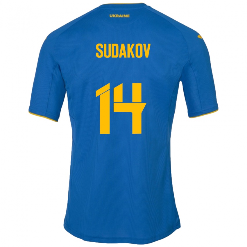 Hombre Camiseta Ucrania Georgiy Sudakov #14 Azul 2ª Equipación 24-26 La Camisa México