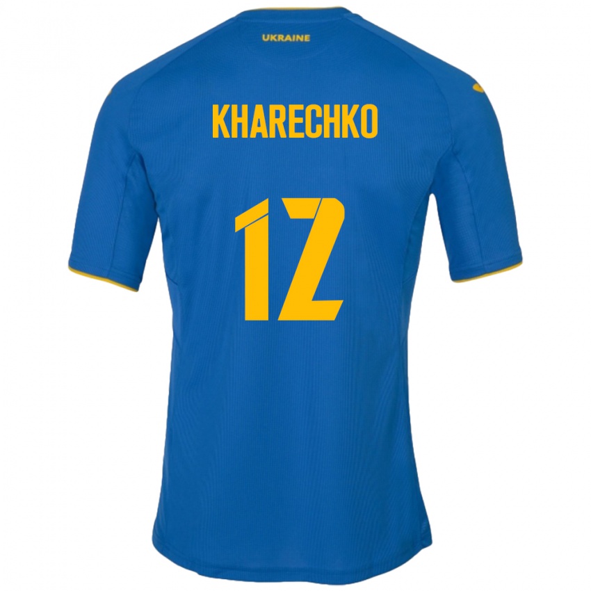 Hombre Camiseta Ucrania Oleksandr Kharechko #12 Azul 2ª Equipación 24-26 La Camisa México