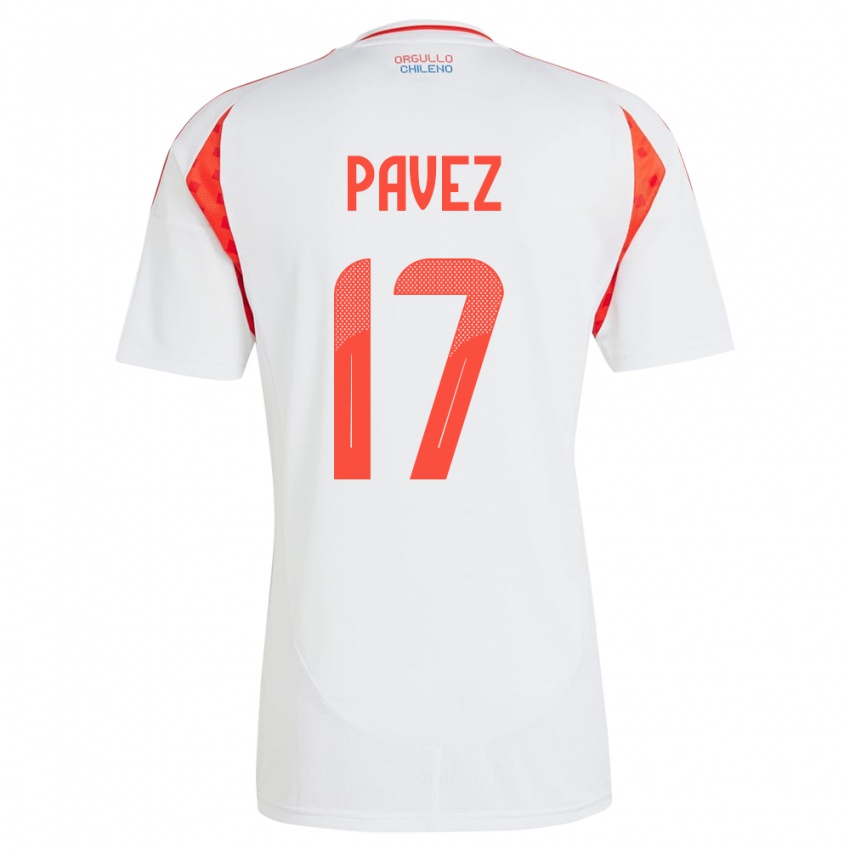 Hombre Camiseta Chile Esteban Pavez #17 Blanco 2ª Equipación 24-26 La Camisa México