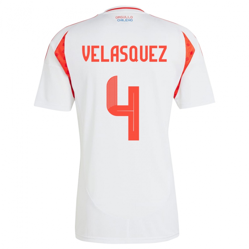 Hombre Camiseta Chile Lucas Velásquez #4 Blanco 2ª Equipación 24-26 La Camisa México