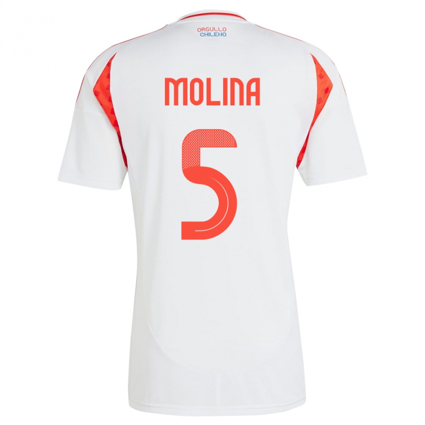 Hombre Camiseta Chile Benjamín Molina #5 Blanco 2ª Equipación 24-26 La Camisa México