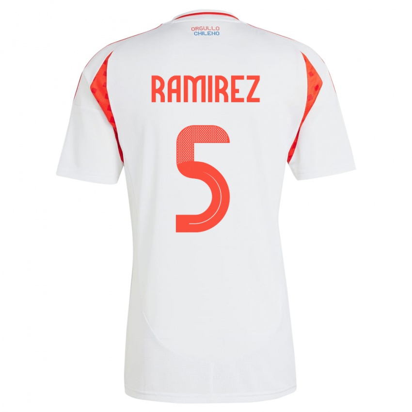 Hombre Camiseta Chile Fernanda Ramírez #5 Blanco 2ª Equipación 24-26 La Camisa México