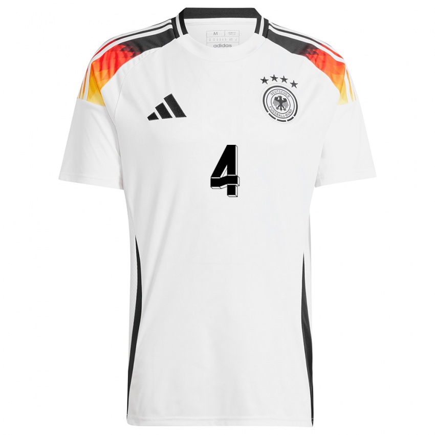 Mujer Camiseta Alemania Jonathan Tah #4 Blanco 1ª Equipación 24-26 La Camisa México