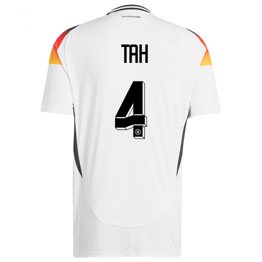 Mujer Camiseta Alemania Jonathan Tah #4 Blanco 1ª Equipación 24-26 La Camisa México