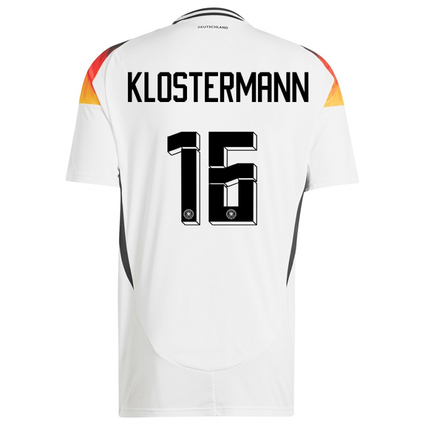 Mujer Camiseta Alemania Lukas Klostermann #16 Blanco 1ª Equipación 24-26 La Camisa México