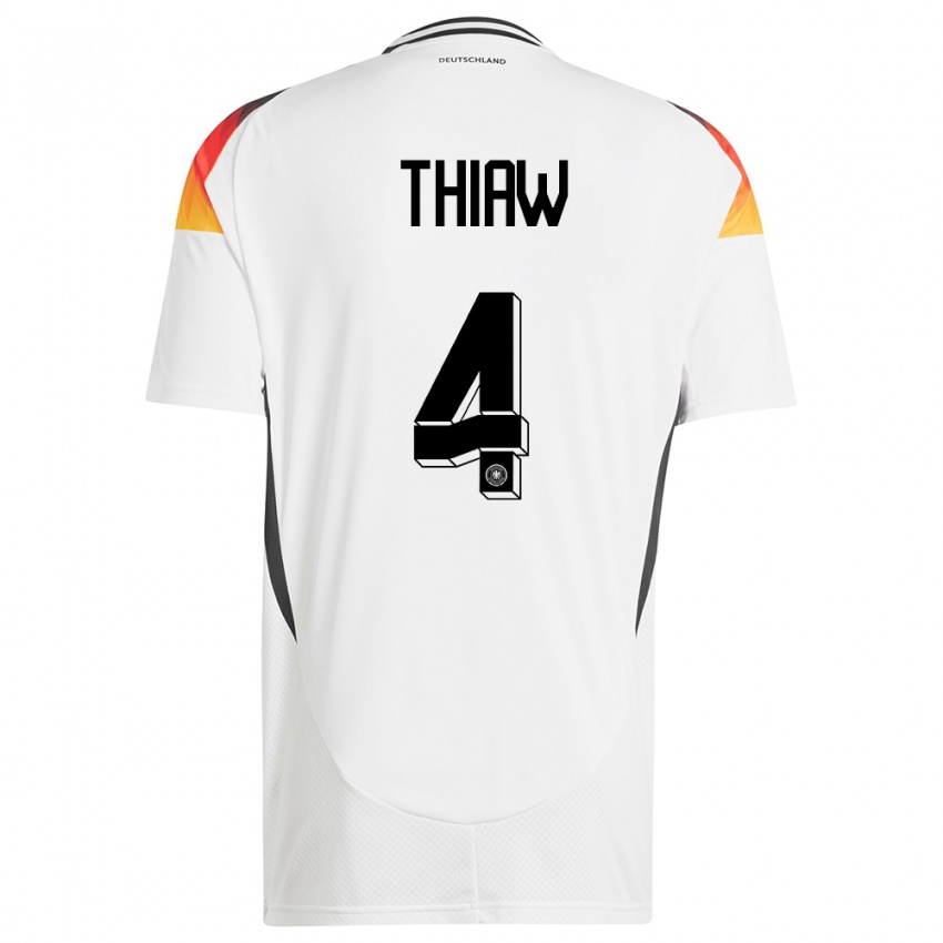 Mujer Camiseta Alemania Malick Thiaw #4 Blanco 1ª Equipación 24-26 La Camisa México