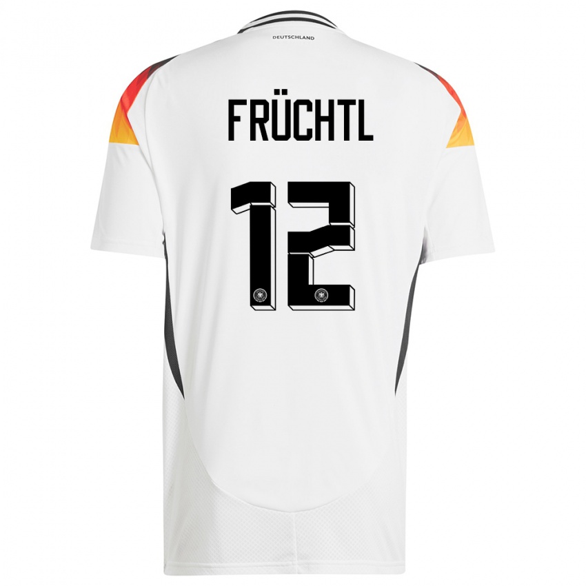 Mujer Camiseta Alemania Christian Fruchtl #12 Blanco 1ª Equipación 24-26 La Camisa México