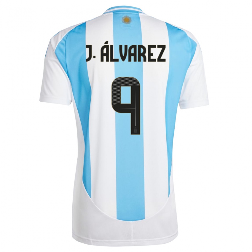 Mujer Camiseta Argentina Julian Alvarez #9 Blanco Azul 1ª Equipación 24-26 La Camisa México